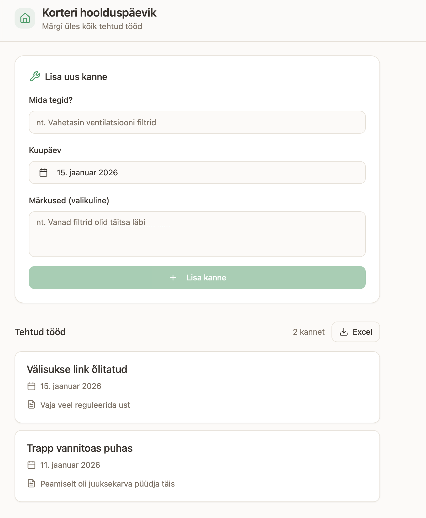 Korteri hoolduspäevik - TASUTA